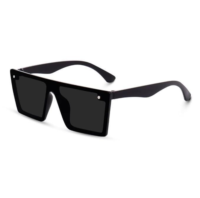 Liza Angel Retro Square Sunglasses, UV Protection, Black Frames, Unisex