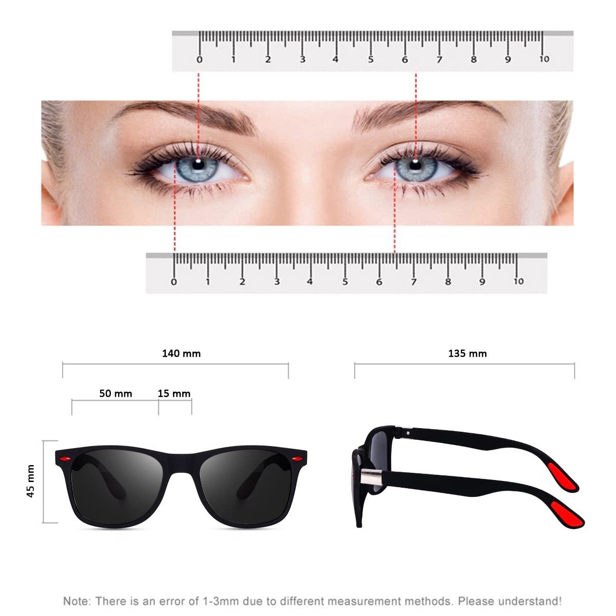 Liza Angel Full Black Square Polarized UV Protection Sunglasses Lightweight Sturdy Matt-Finished Men & Women | Medium | WAY21 - Image 4