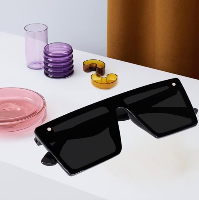 Liza Angel Retro Square Sunglasses, UV Protection, Black Frames, Unisex - Image 2