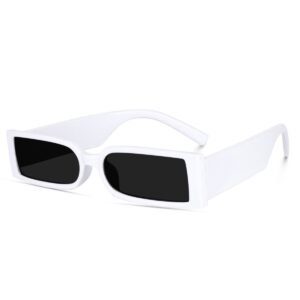 Liza Angel Vintage Narrow Rectangular UV400 Protected Small Frame Inspired MC Stan Stylish Sunglasses (White)