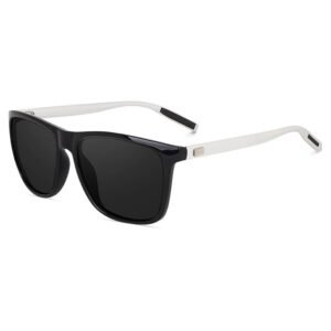 Liza Angel Square Sunglass Collection Polarized Lans Black Frame Silver Metal Arms (Pack of 1)