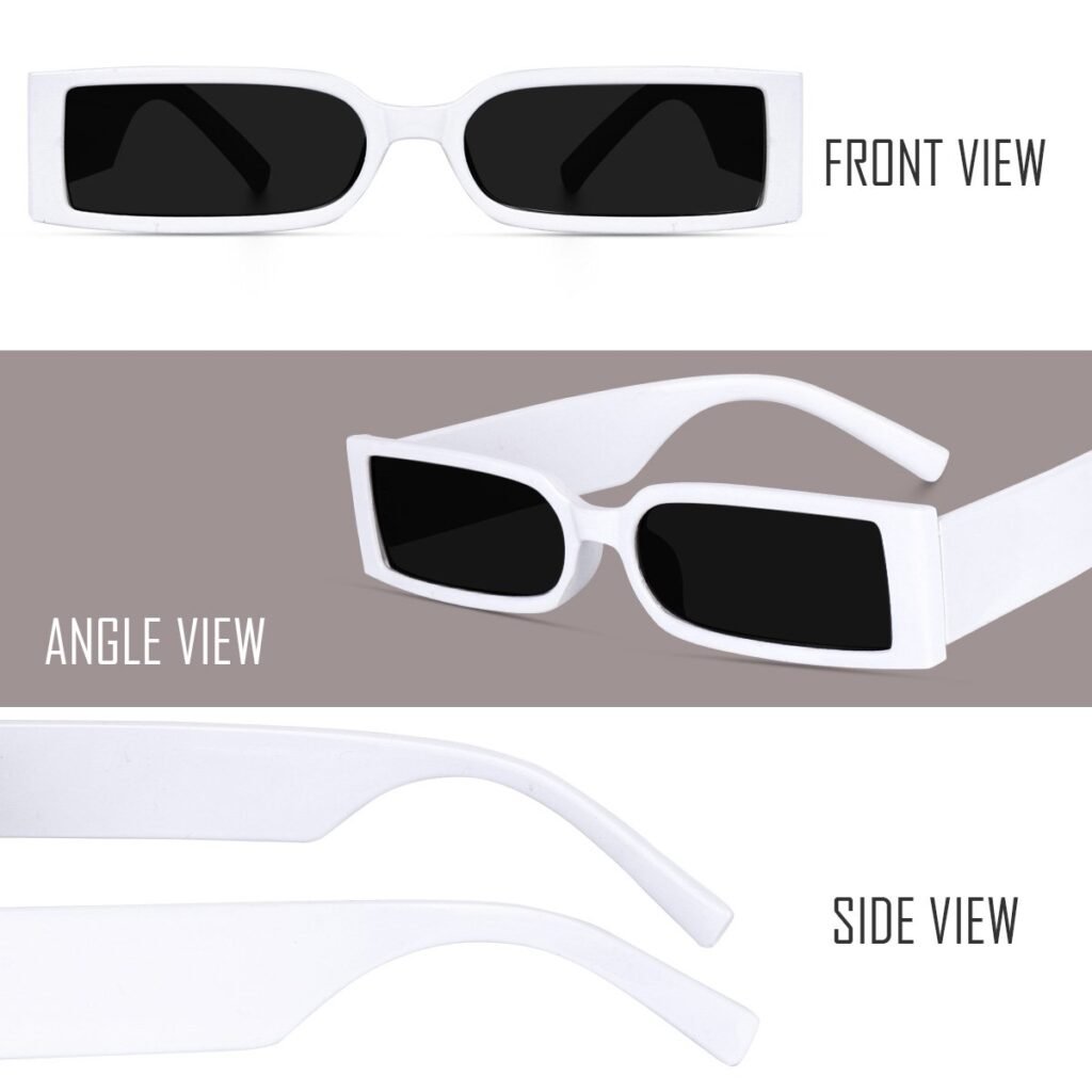 Liza Angel Vintage Narrow Rectangular UV400 Protected Small Frame Inspired MC Stan Stylish Sunglasses (White)