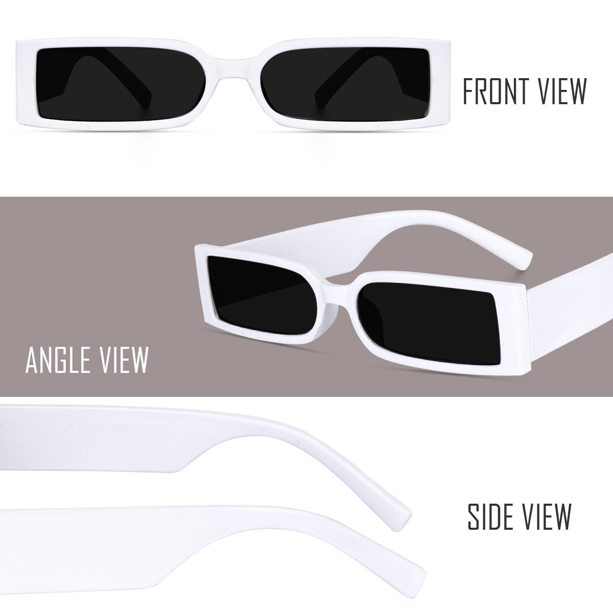 Liza Angel Vintage Narrow Rectangular UV400 Protected Small Frame Inspired MC Stan Stylish Sunglasses (White) - Image 2
