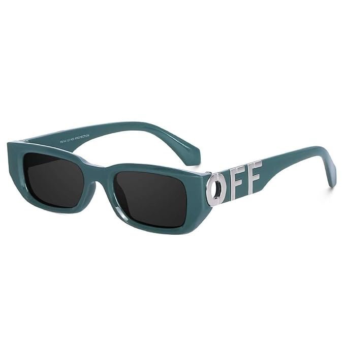 Liza Angel Off Square Frame Sunglasses, Unisex Retro Style, Green Frame
