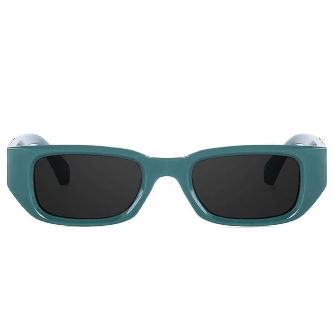 Liza Angel Off Square Frame Sunglasses, Unisex Retro Style, Green Frame - Image 3