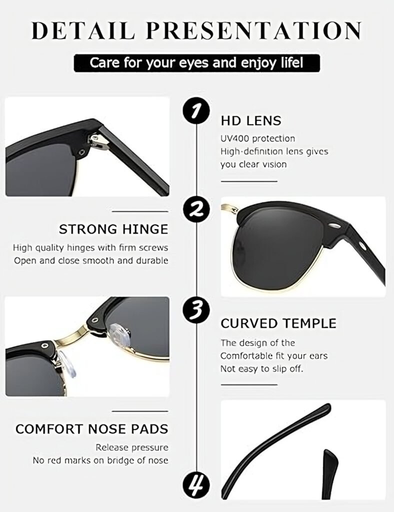 Sunglasses For Men UV Protection Clubmaster Sunglasses (58)  (For Men & Women, Black)