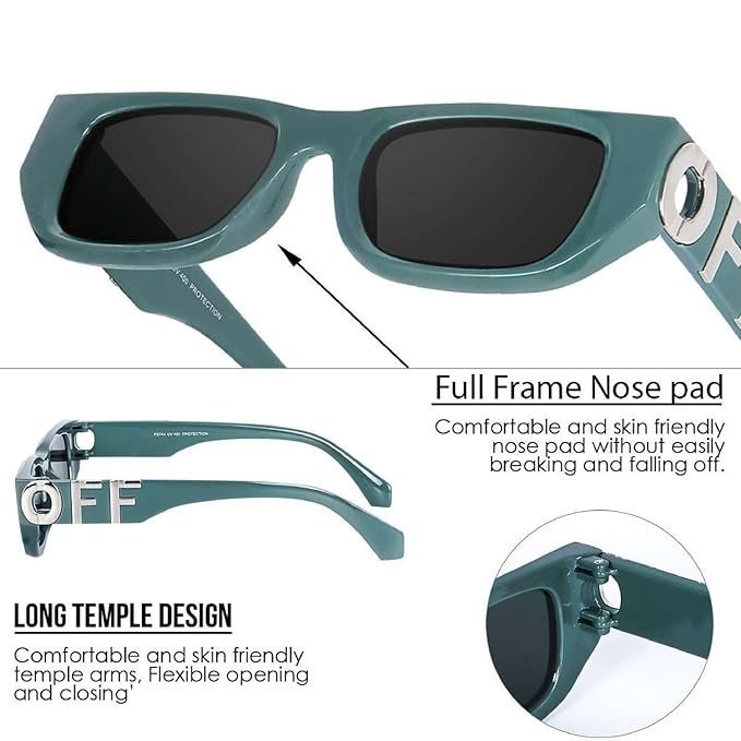 Liza Angel Off Square Frame Sunglasses, Unisex Retro Style, Green Frame - Image 2