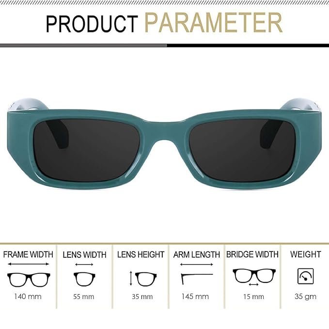 Liza Angel Off Square Frame Sunglasses, Unisex Retro Style, Green Frame - Image 4