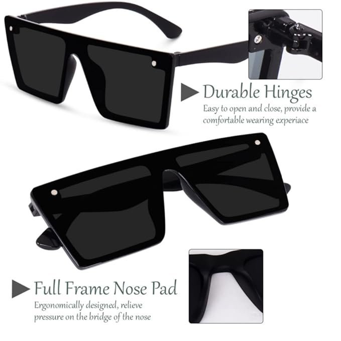 Liza Angel Retro Square Sunglasses, UV Protection, Black Frames, Unisex - Image 3
