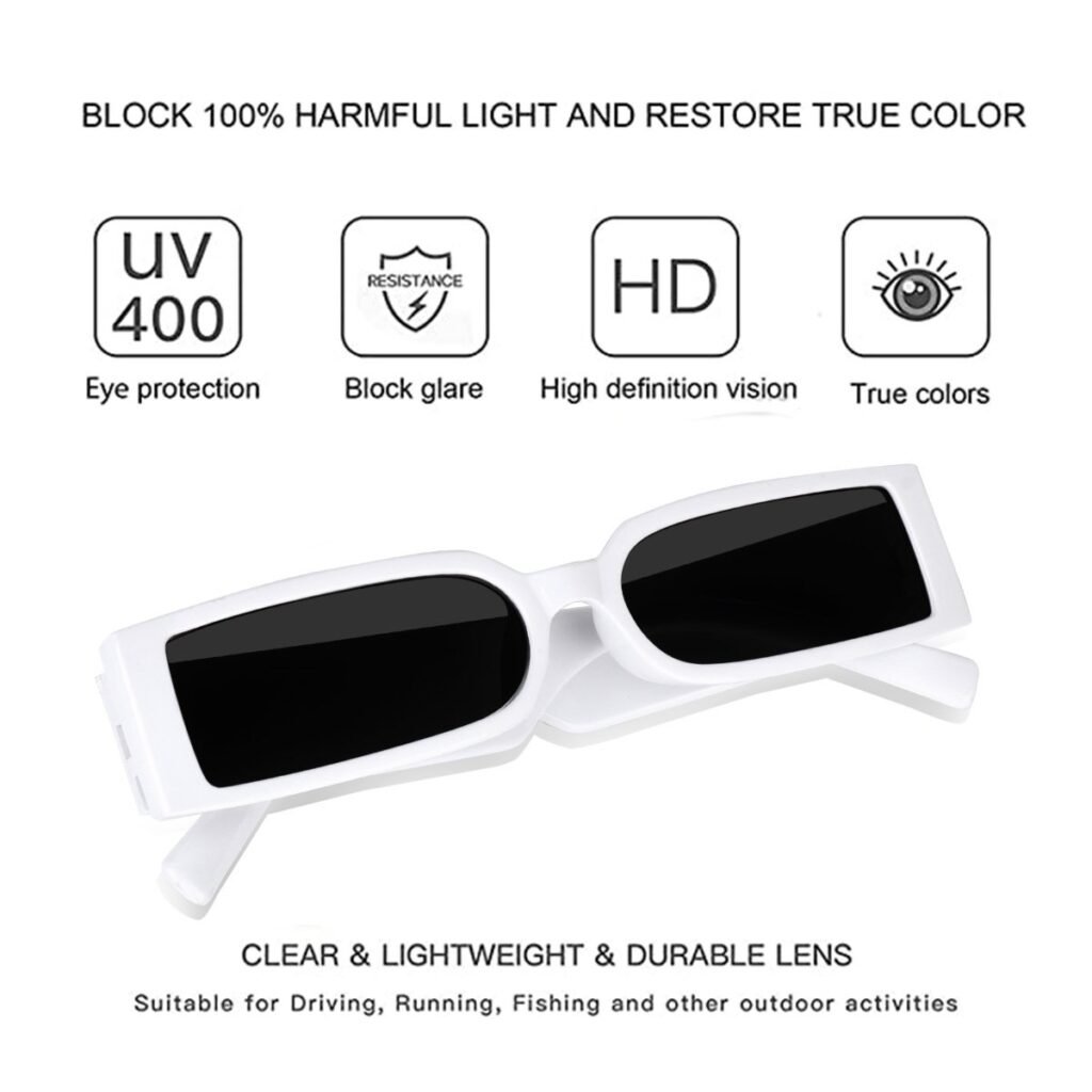 Liza Angel Vintage Narrow Rectangular UV400 Protected Small Frame Inspired MC Stan Stylish Sunglasses (White)