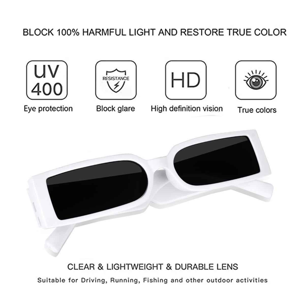 Liza Angel Vintage Narrow Rectangular UV400 Protected Small Frame Inspired MC Stan Stylish Sunglasses (White) - Image 4