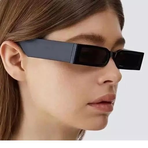 Liza Angel Vintage Narrow Rectangular UV400 Protected Small Frame Inspired MC Stan Stylish Sunglasses (Black) - Image 3