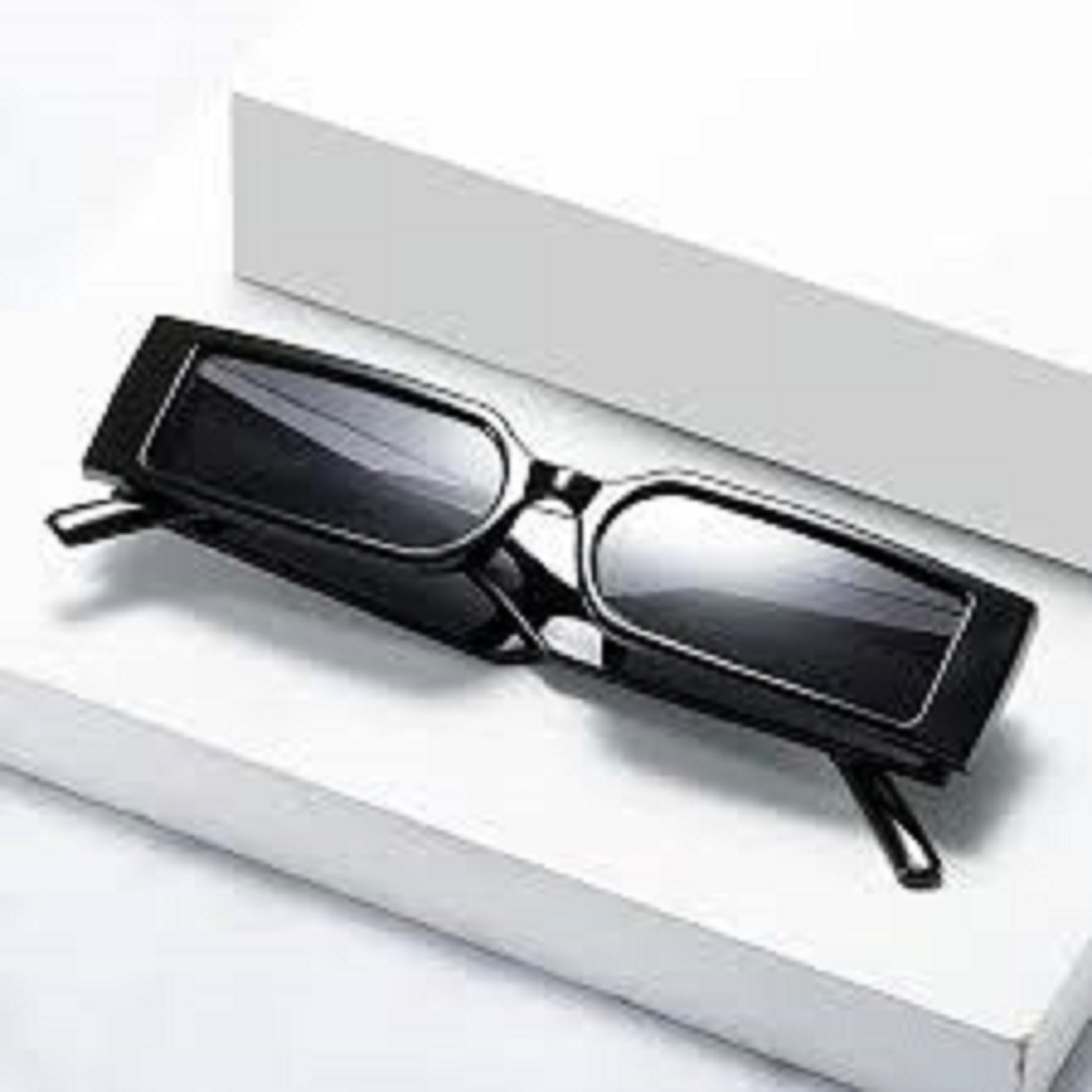 Liza Angel Vintage Narrow Rectangular UV400 Protected Small Frame Inspired MC Stan Stylish Sunglasses (Black)
