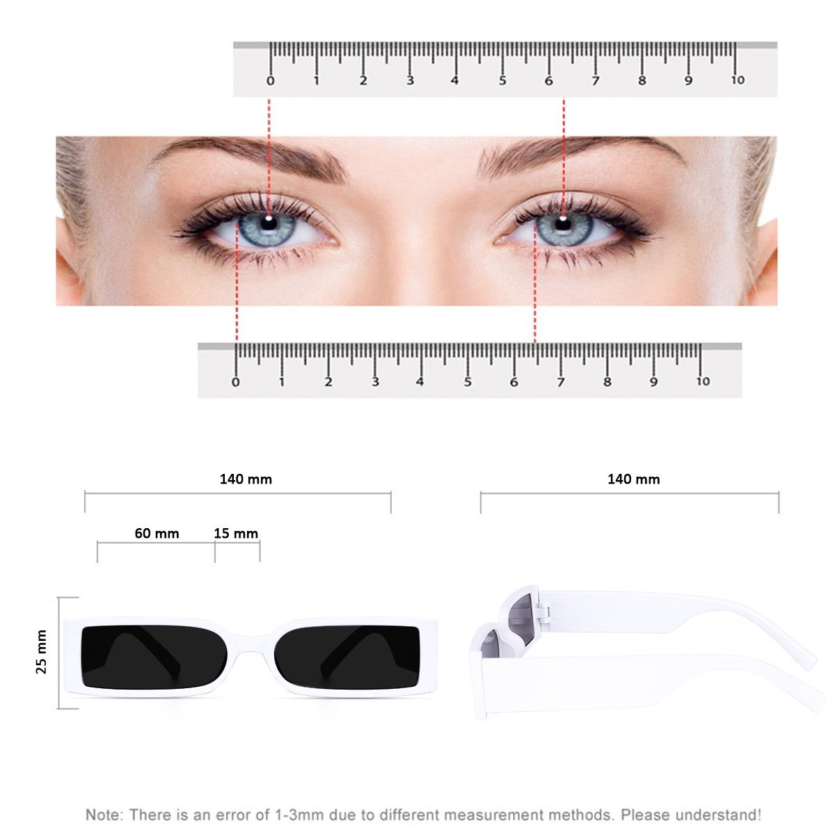 Liza Angel Vintage Narrow Rectangular UV400 Protected Small Frame Inspired MC Stan Stylish Sunglasses (White) - Image 5