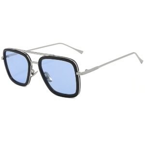Liza Angel Retro Square Frame Sunglasses for Women, Blue Mirror Lens