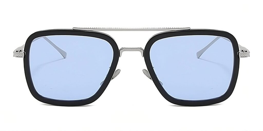Liza Angel Retro Square Frame Sunglasses for Women, Blue Mirror Lens
