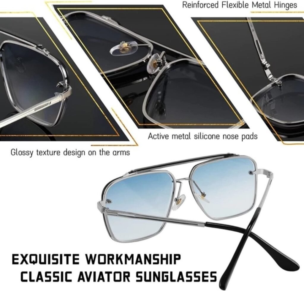 Liza Angel Sunglass For Men Square Sunglasses Golden Frame Mirror Green Glasses