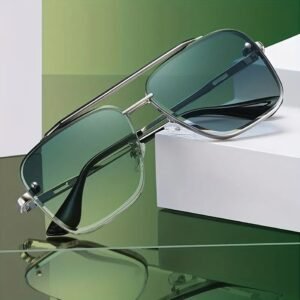 Liza Angel Sunglass For Men Square Sunglasses Golden Frame Mirror Green Glasses