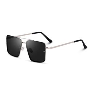 Liza Angel Midnight Retro Square Frame Sunglasses, UV Lens, Silver