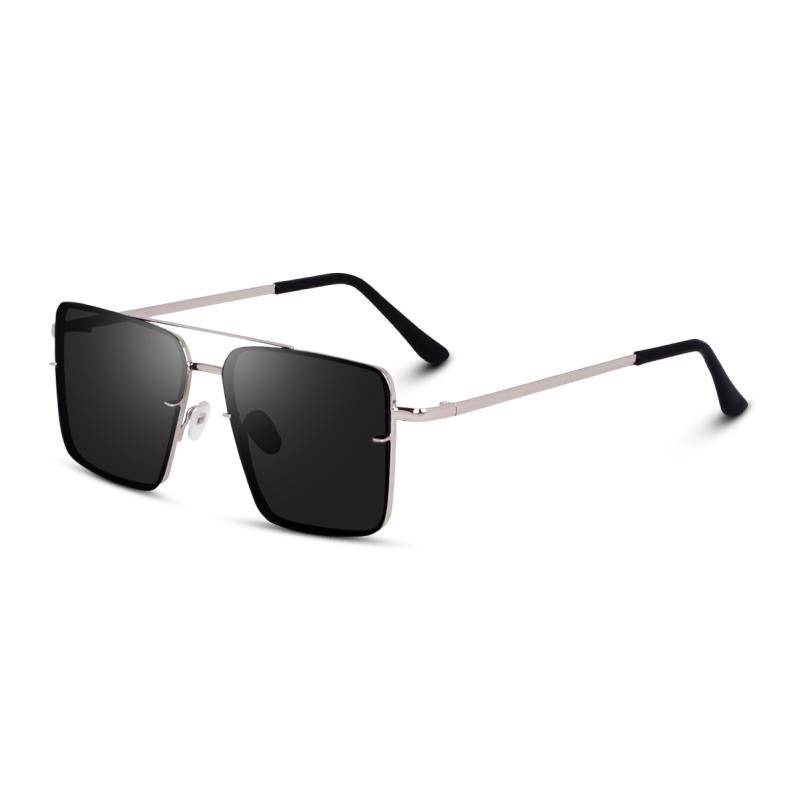 Liza Angel Midnight Retro Square Frame Sunglasses, UV Lens, Silver
