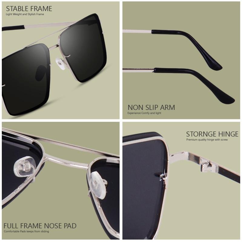 Liza Angel Midnight Retro Square Frame Sunglasses, UV Lens, Silver - Image 3