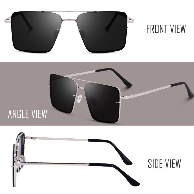 Liza Angel Midnight Retro Square Frame Sunglasses, UV Lens, Silver - Image 4
