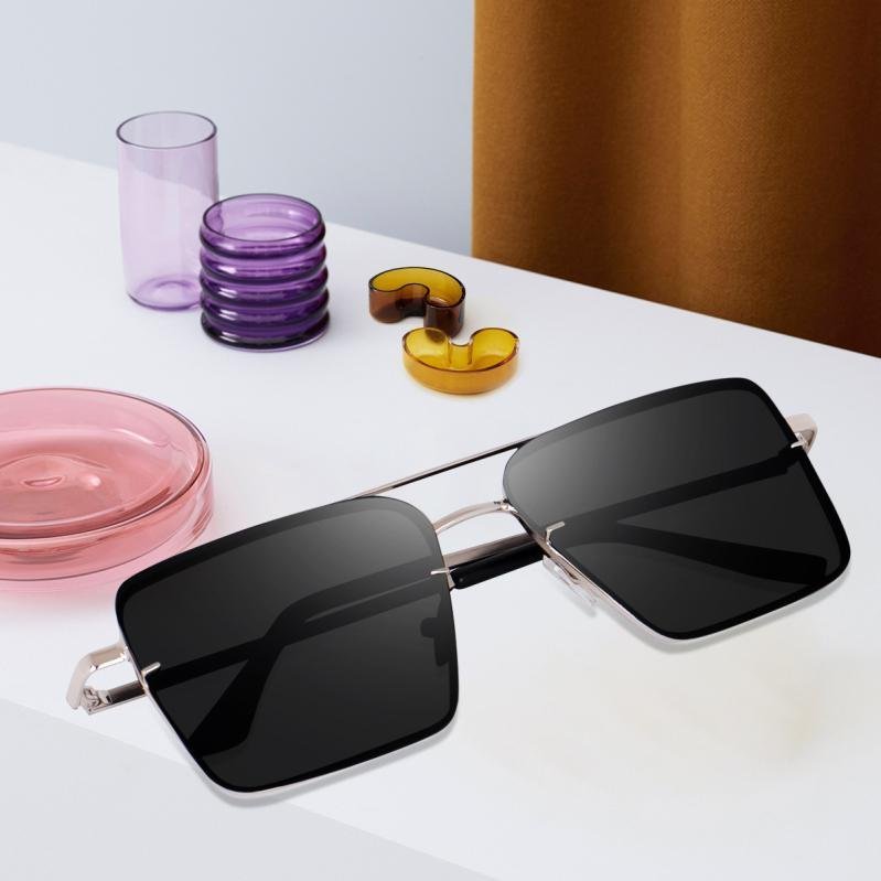 Liza Angel Midnight Retro Square Frame Sunglasses, UV Lens, Silver - Image 5